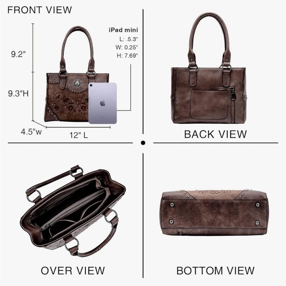 Western style large size tote with top handles and embossed vegan leather - Picture 3 of 4